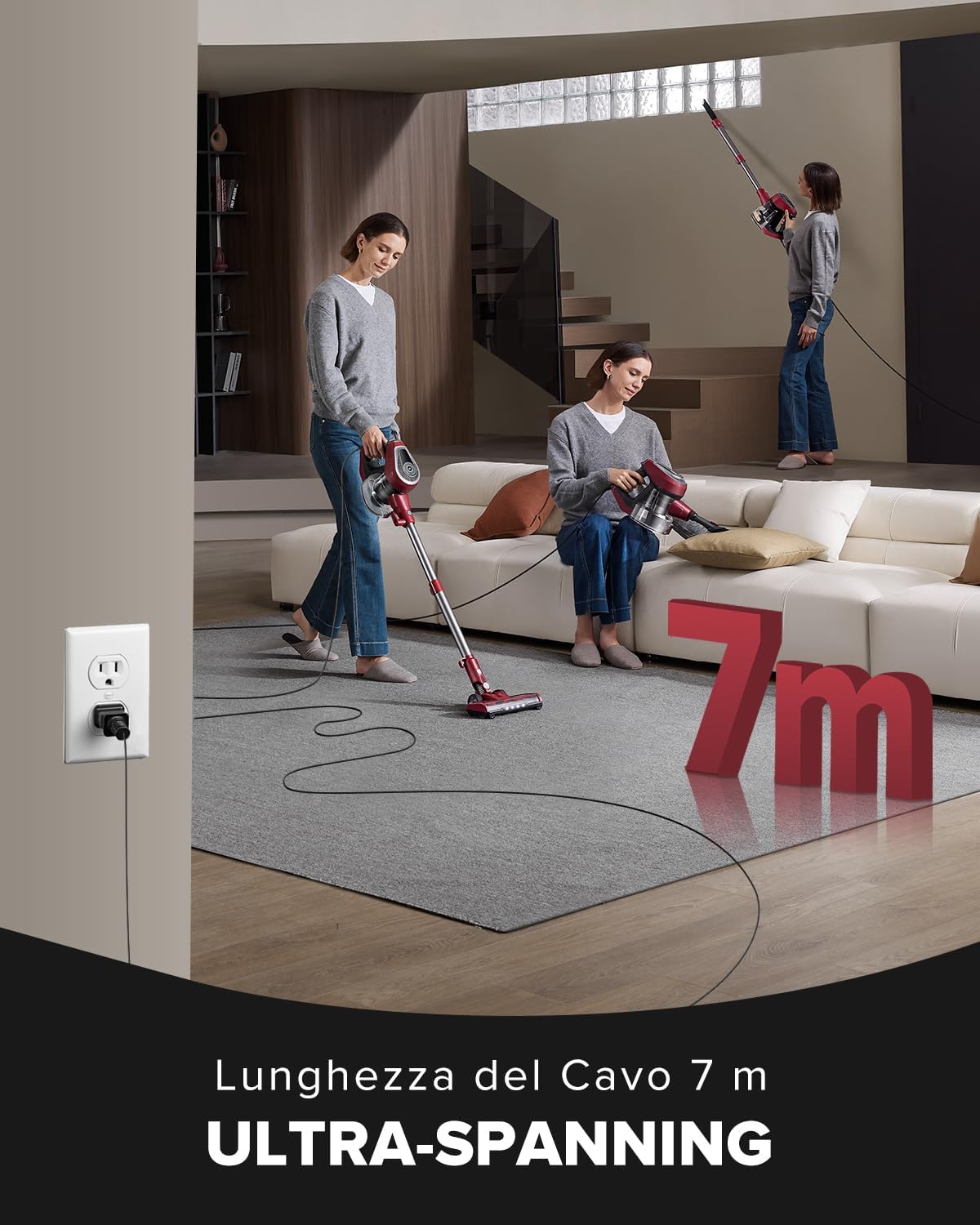 Aspirapolvere 5 in 1 con Cavo 7m e LED