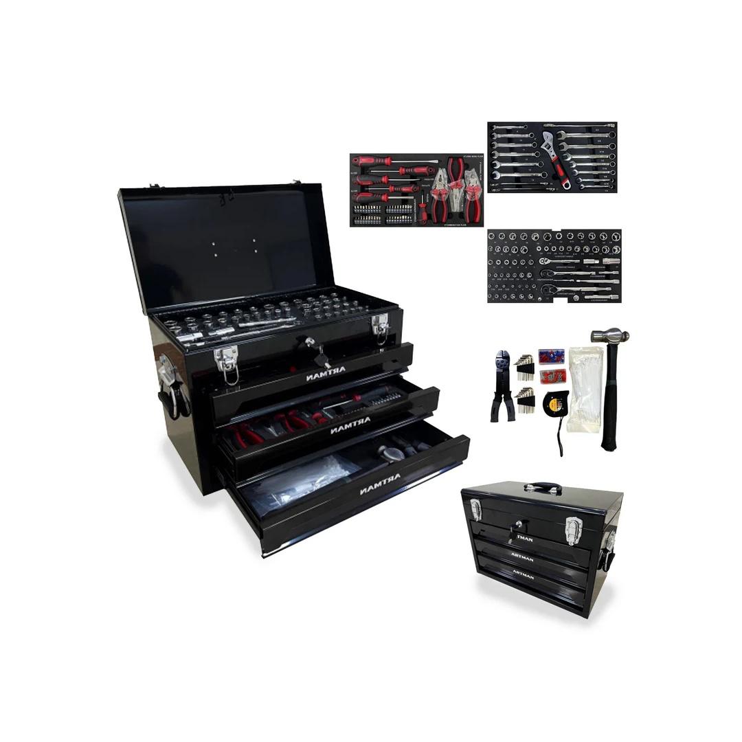 Campfun Set 439 Pezzi – Cassetta Attrezzi Meccanici 4 Livelli con Cricchetto, Pinze e 3 Cassetti, Kit Completo per Casa e Officina