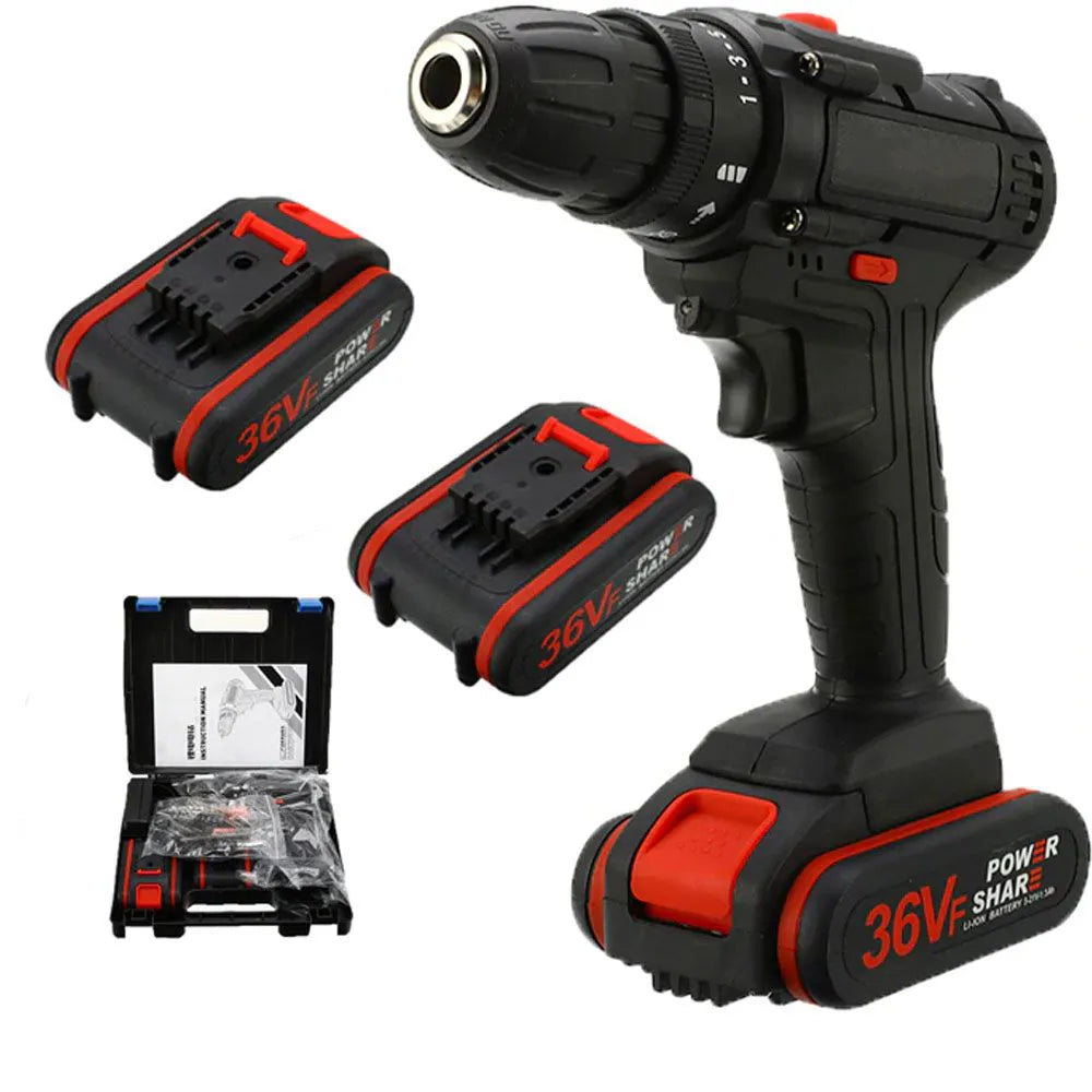 Trapano Avvitatore a Batteria 36V con Torcia, 2 Batterie e Valigetta